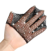 Чорні довгі рукавички до ліктя в дрібну ромбовидну сітку з приклеєними стразами.
